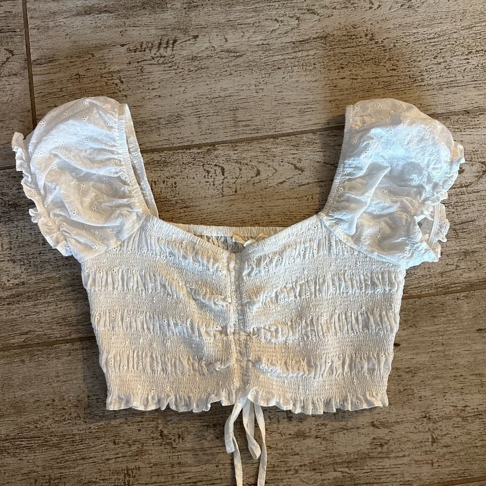 LA Hearts Eyelet Cinched Woven Top